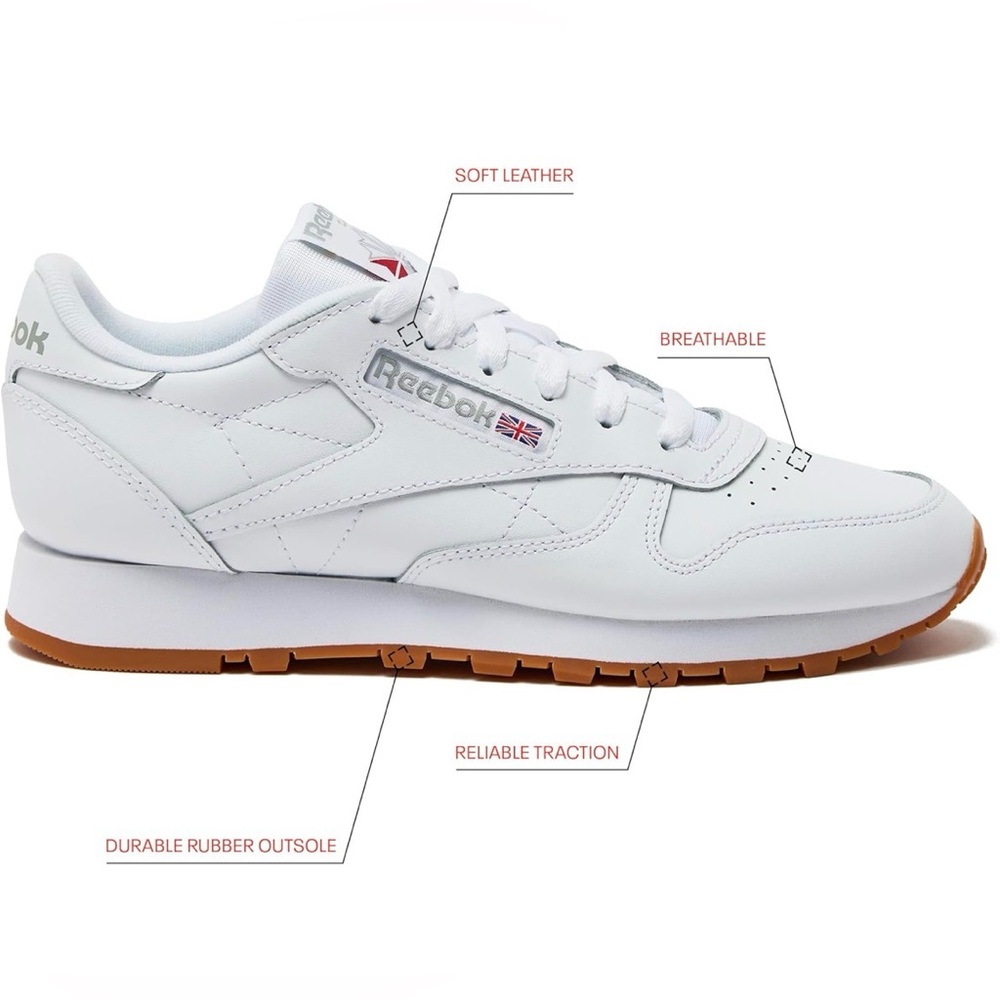 NWT/NIB • Reebok Women's Classic White Leather Sneakers • Women’s US 7.5 - Picture 12 of 14